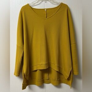 Mustard Yellow Textured V-Neck Women's Top